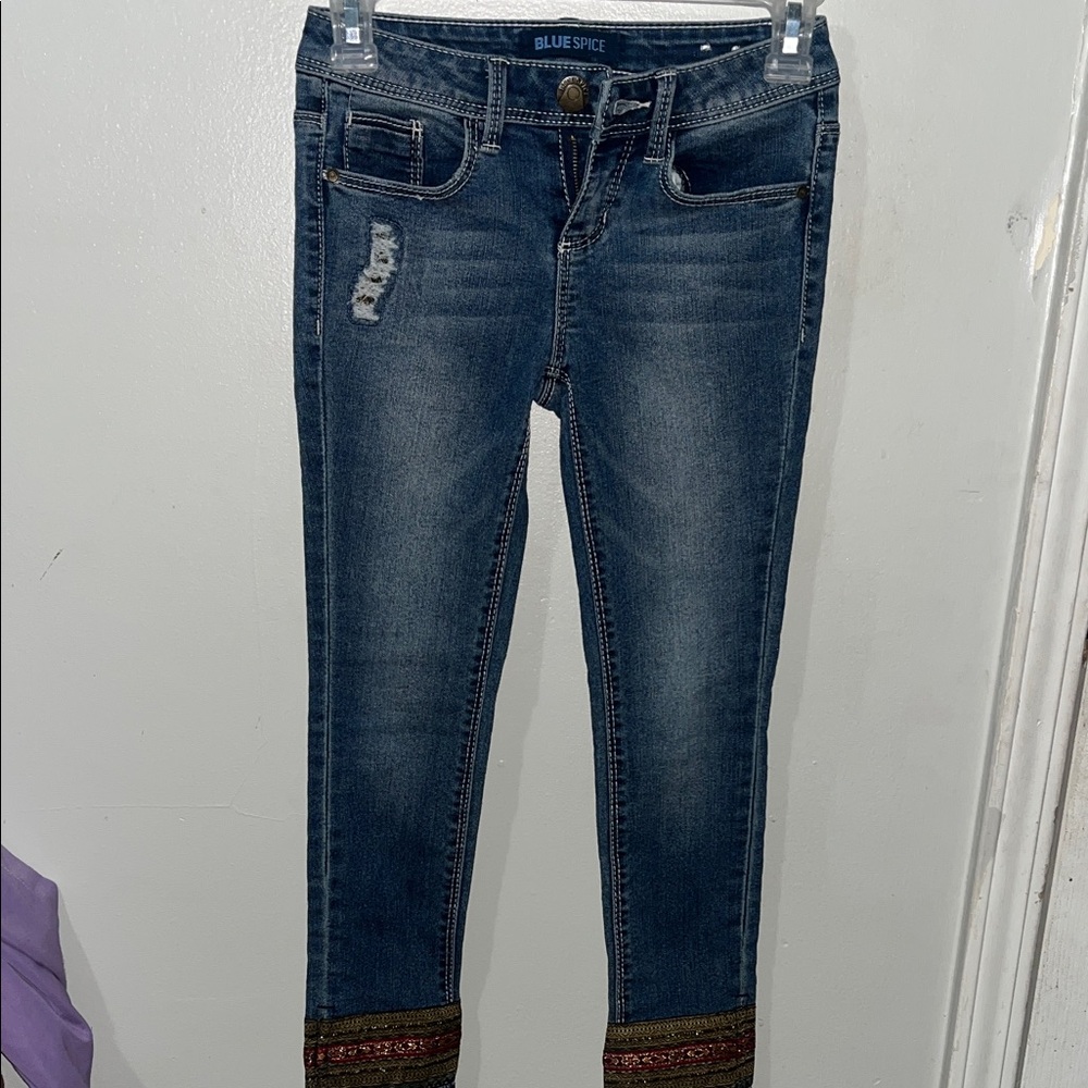 Blue Spice Kids' Dark Wash Jeans with Colorful Cuffs